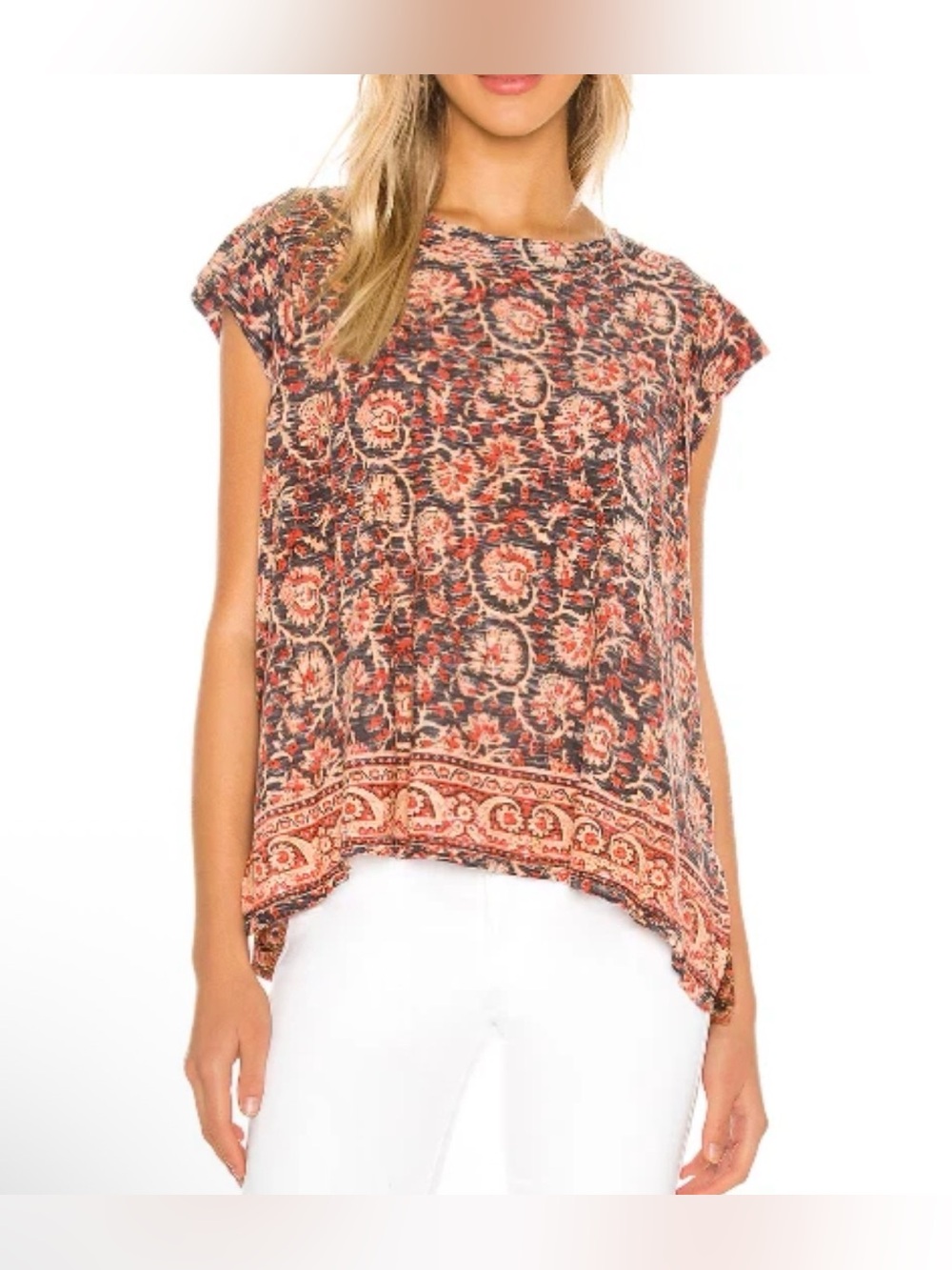 We The Free People Women’s Size S High Tide Rust Floral Paisley Cap Sleeve Top